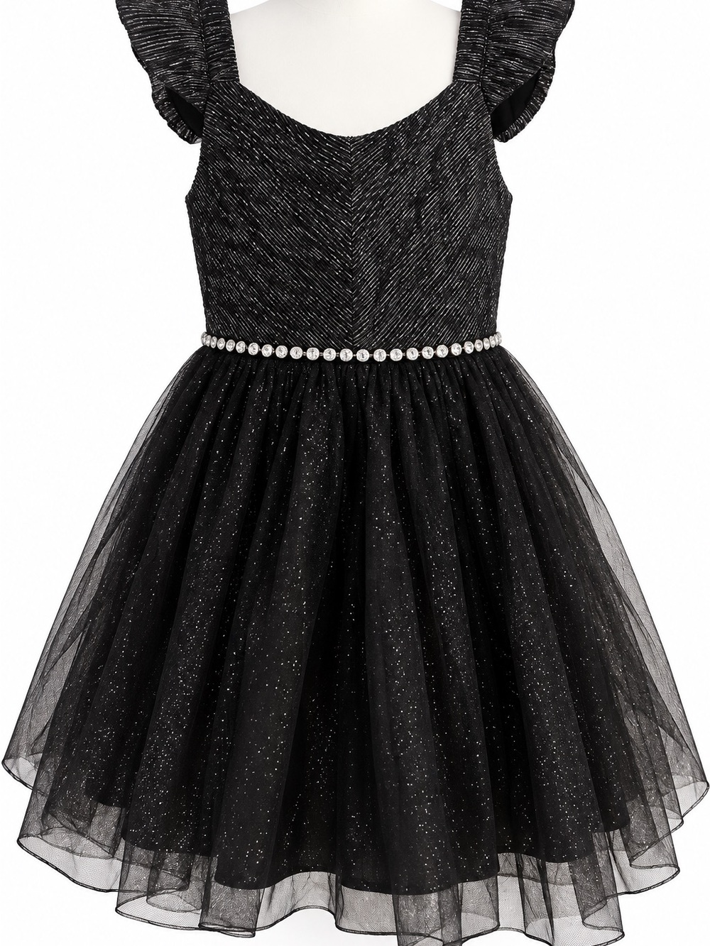 Zunie Black Glitter Tulle Party Dress with Jewel Waist